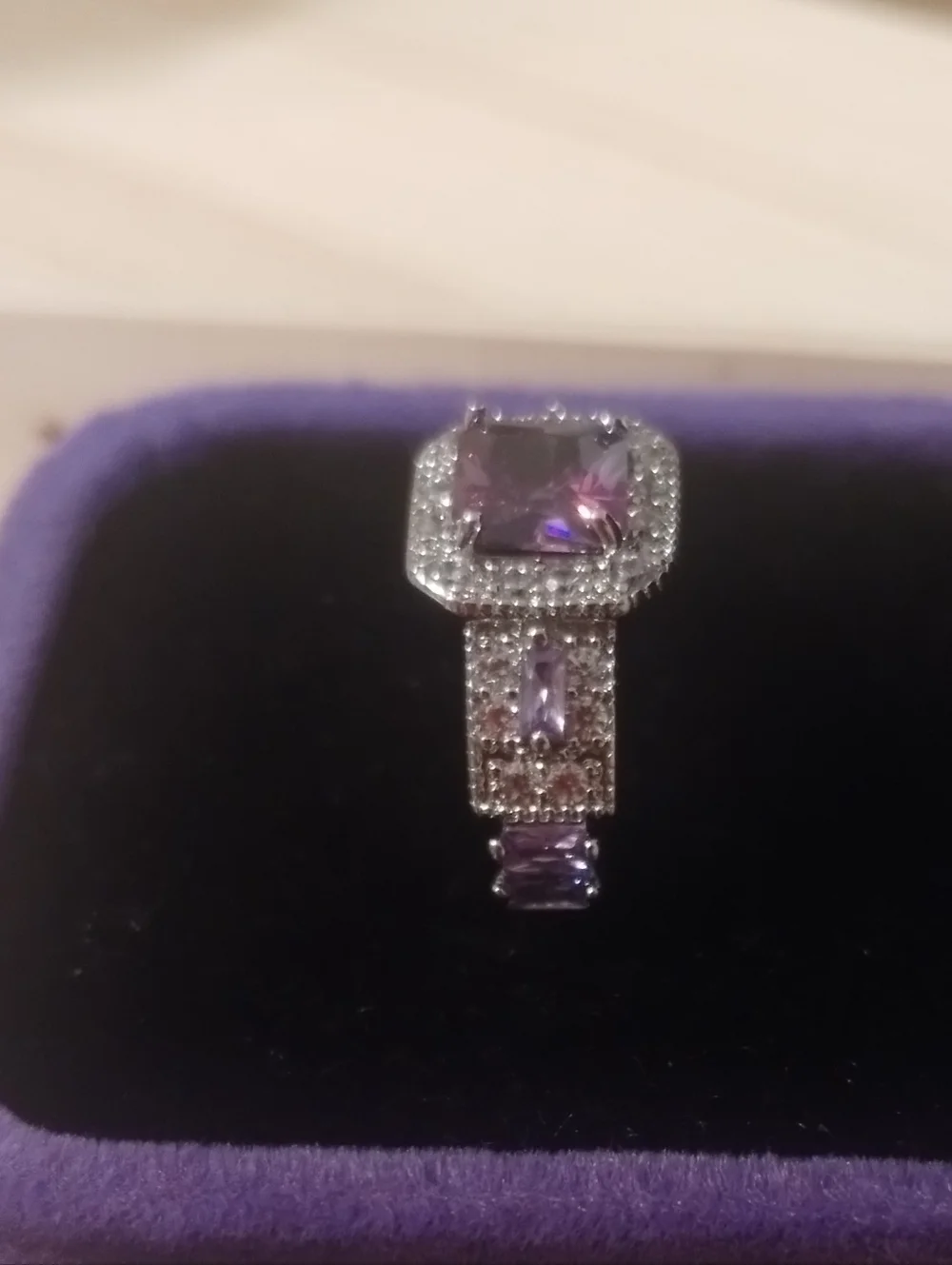 New Purple Halo Statement Ring Silver Tone Crystal Fashion Ring